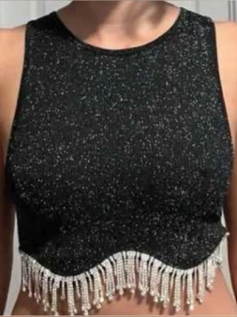 Zara Black Rhinestone Beaded Fringe Crop Top Size M/L - Picture 4 of 7